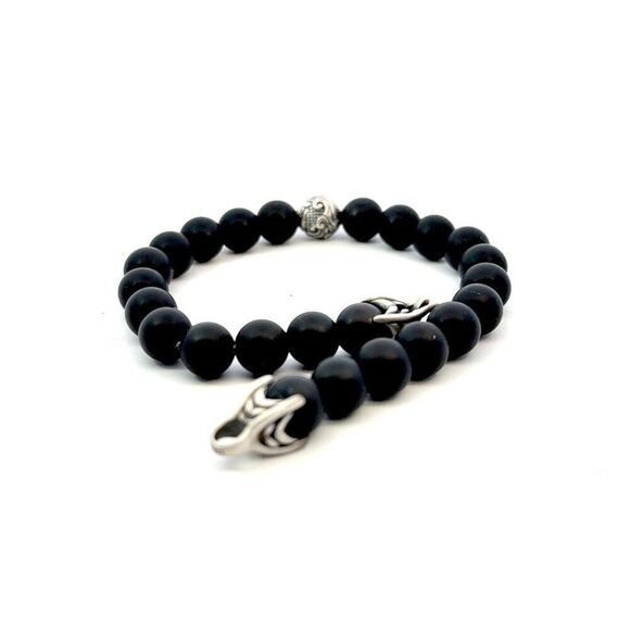 David Yurman Estate Matte Onyx Carved Prayer Beads Bracelet 8.5" Silver DY533 - Picture 10 of 12